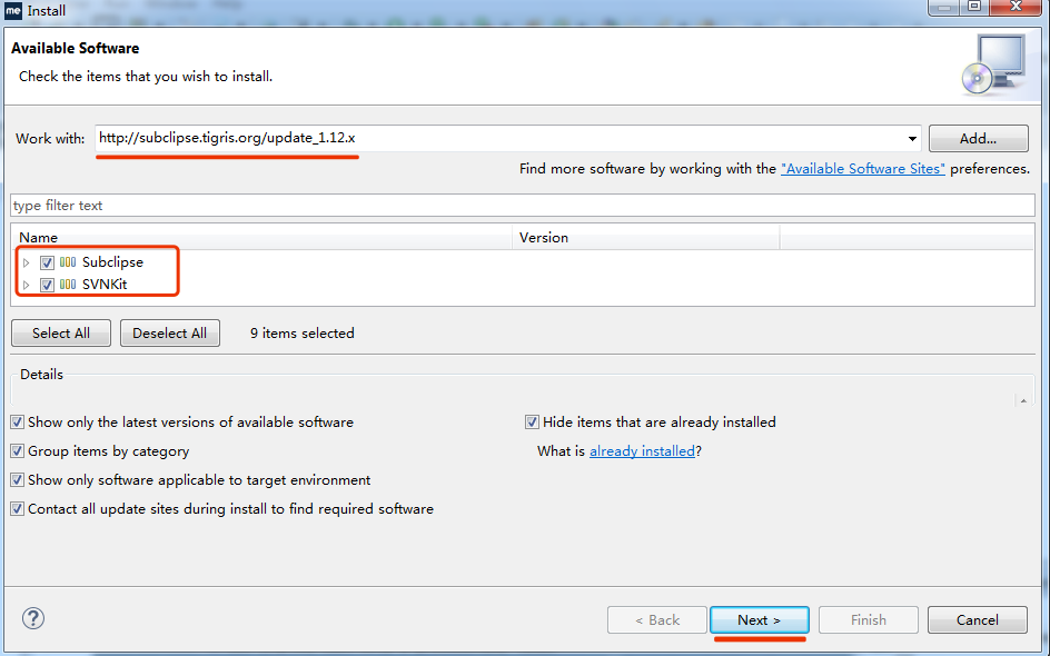 subclipse,选择安装项目
